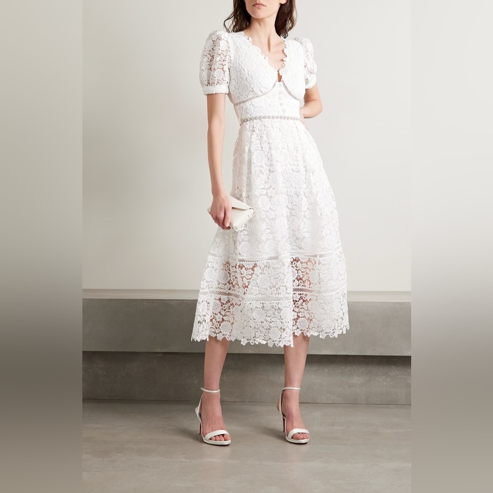 Self Portrait Embellished corded lace midi dress